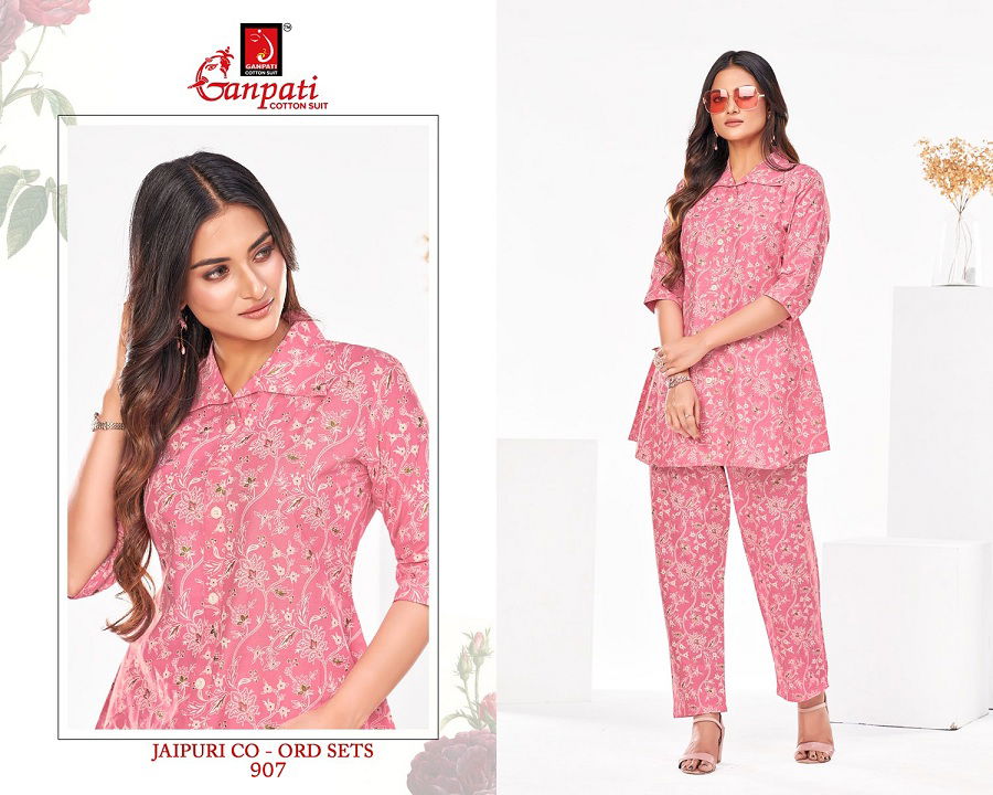 Jaipuri Vol 9 By Ganpati Cotton Printed Cord Set Ladies Top With Pants Wholesalers In Delhi